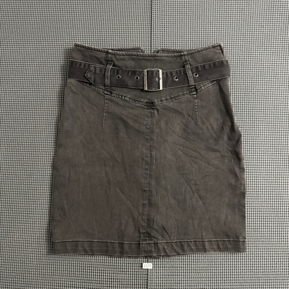 Free People Black Denim Belted Pencil Mini Skirt Side Zip Size 6